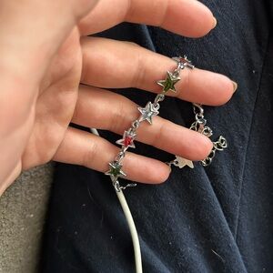 Star Charm Bracelet in Silver, Red, and Green